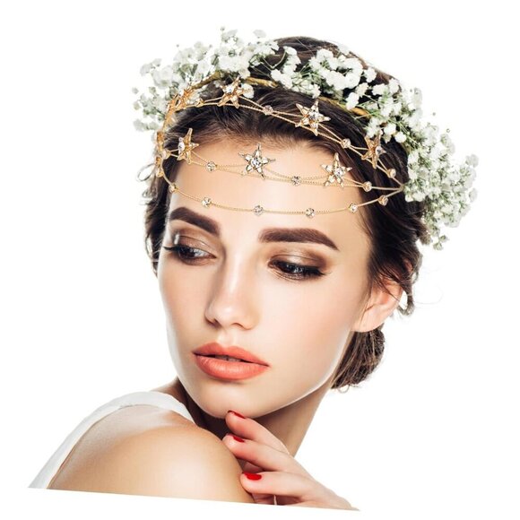 Gold Rhinestone Star Crown Alloy Hairband Bridal Tiara Wedding Jewelry for Women main image 8